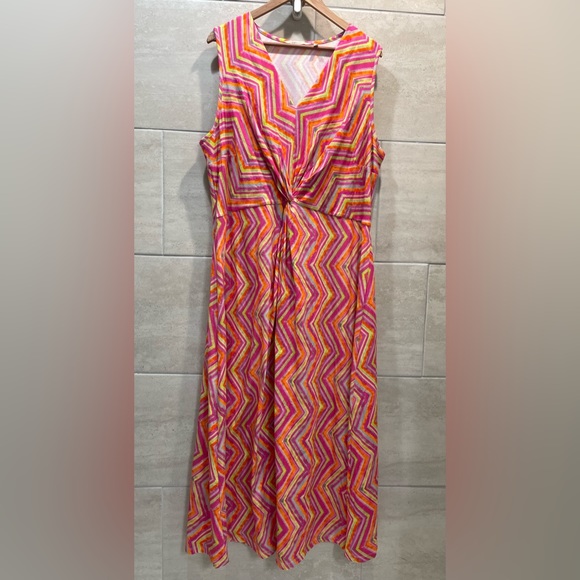 Soft Surroundings Womens Giselli Dress Size 1X Multicolor V Neck Chevron Zigzag - Picture 8 of 9